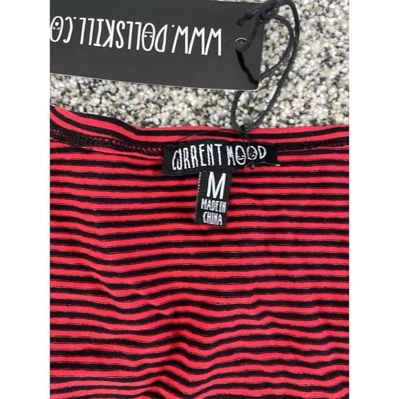 Women's Dolls Kill Current Mood Twist Front Cropped Long Sleeve Red Black Size M - Picture 3 of 8